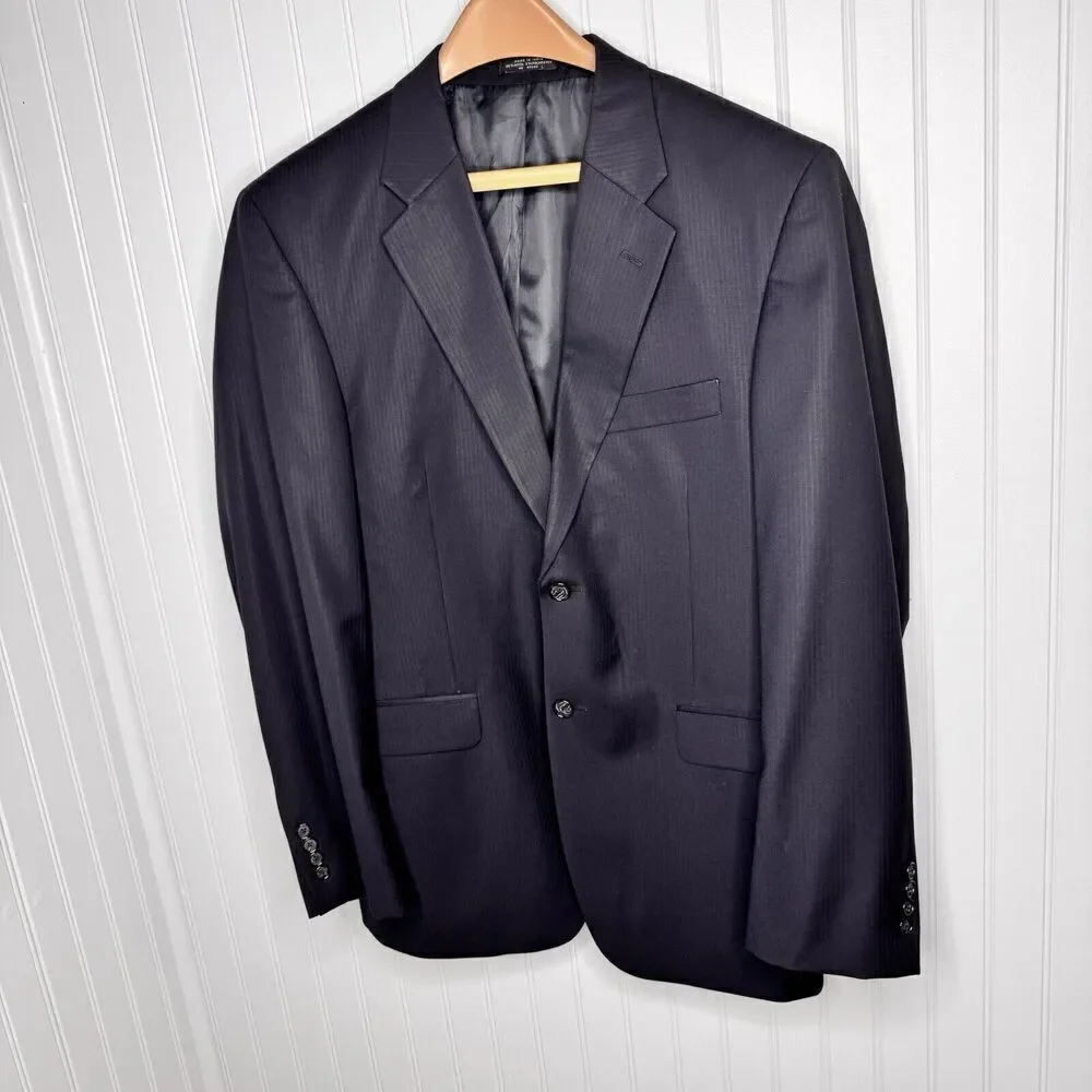 Jones New York Suit Jacket 39R Black Pinstripe 95% Wool Blazer Men Two Vent 0958
